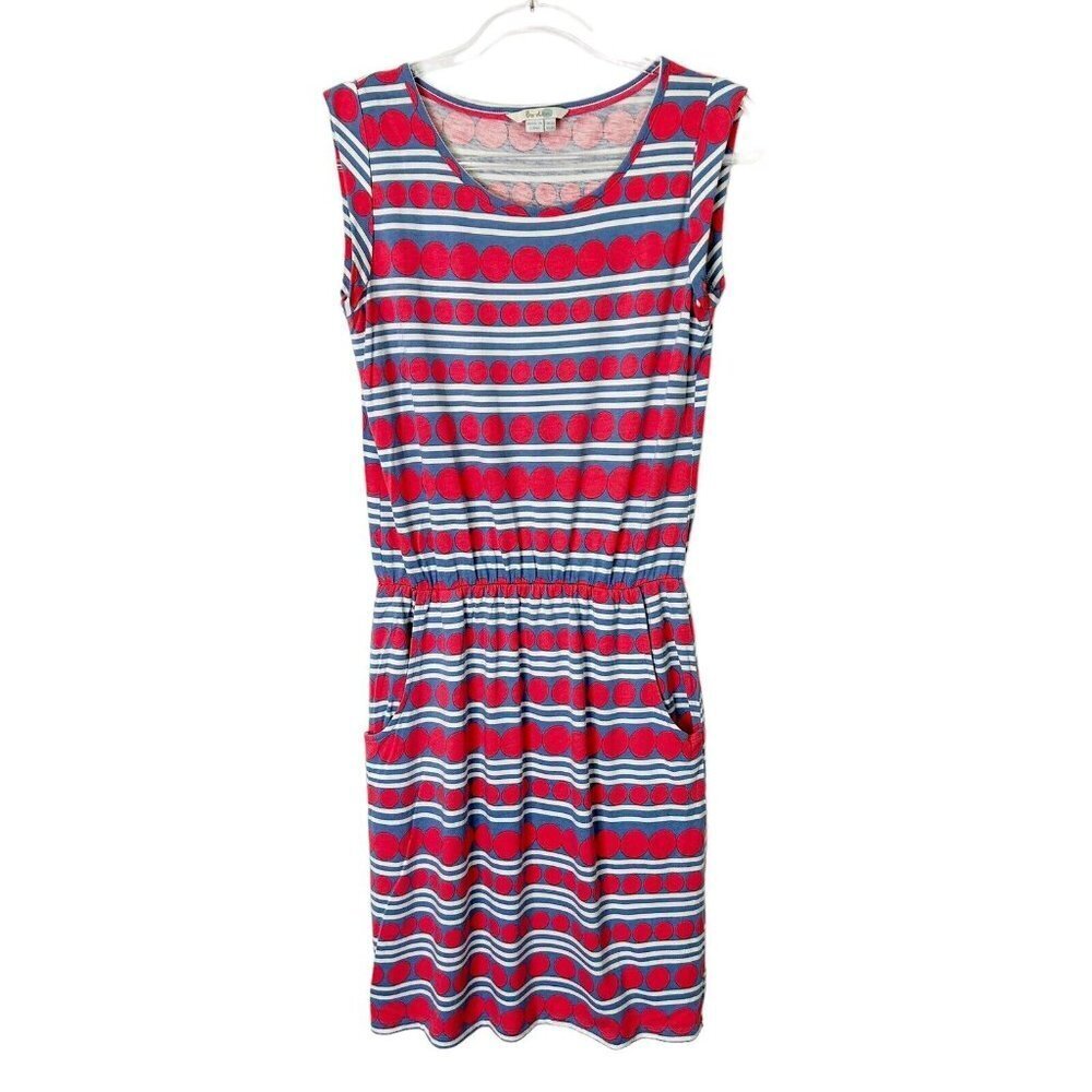 Boden Casual Dress Womens Size 4 Stripe Dotβ Blue Coral Sleeveless